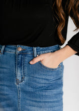 Load image into Gallery viewer, Dakotah Raw Hem Long Denim Skirt
