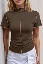 Load image into Gallery viewer, Basic Bae Contrast Trim Mock Neck Short Sleeve T-Shirt
