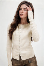 Load image into Gallery viewer, Basic Bae Texture Button Up Round Neck Long Sleeve Top
