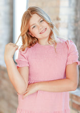Load image into Gallery viewer, Girl&#39;s Penelope Smocked Bodice Puffed Sleeve Midi Dress
