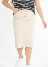 Load image into Gallery viewer, Kobe Raw Hem Denim Midi Skirt
