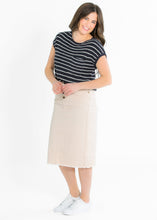 Load image into Gallery viewer, Kobe Raw Hem Denim Midi Skirt
