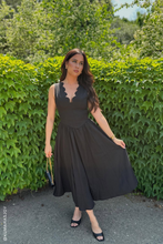 Load image into Gallery viewer, FOR THE RECORD BLACK WOVEN MIDI DRESS
