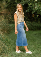 Load image into Gallery viewer, Lee A-Line Raw Hem Midi Skirt
