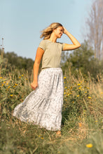 Load image into Gallery viewer, Lynn Tiered Peasant Maxi Skirt Purple Floral
