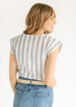Load image into Gallery viewer, Madison Striped V-neck Short Sleeve Flowy Top
