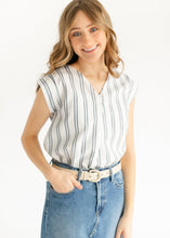 Load image into Gallery viewer, Madison Striped V-neck Short Sleeve Flowy Top
