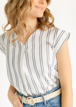 Load image into Gallery viewer, Madison Striped V-neck Short Sleeve Flowy Top

