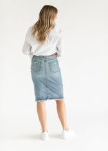 Load image into Gallery viewer, Presley Distressed Denim Midi Skirt
