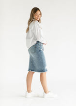 Load image into Gallery viewer, Presley Distressed Denim Midi Skirt
