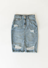 Load image into Gallery viewer, Presley Distressed Denim Midi Skirt
