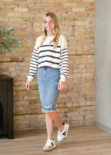 Load image into Gallery viewer, Presley Distressed Denim Midi Skirt
