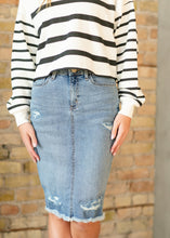 Load image into Gallery viewer, Presley Distressed Denim Midi Skirt
