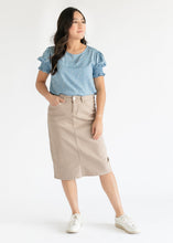 Load image into Gallery viewer, Remi Simply Taupe Denim Midi Skirt
