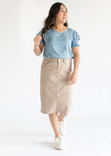 Load image into Gallery viewer, Remi Simply Taupe Denim Midi Skirt
