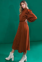 Load image into Gallery viewer, TIER ELEGANCE BROWN WOVEN MIDI DRESS
