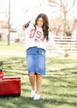 Load image into Gallery viewer, Tiana Distressed Denim Midi Skirt
