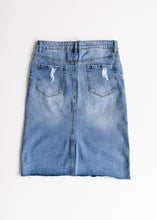 Load image into Gallery viewer, Tiana Distressed Denim Midi Skirt
