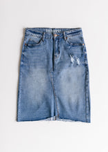 Load image into Gallery viewer, Tiana Distressed Denim Midi Skirt
